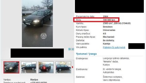 Parduodamas &bdquo;Volvo V70&ldquo; su atsukta rida
