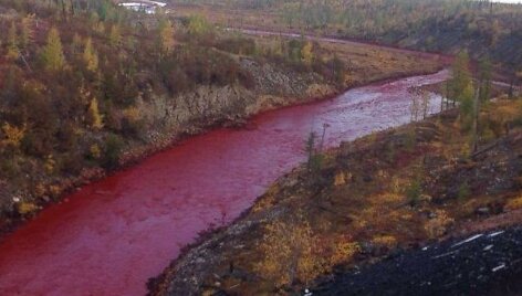 Upė Sibire nusidažė ry&scaron;kiai raudona spalva