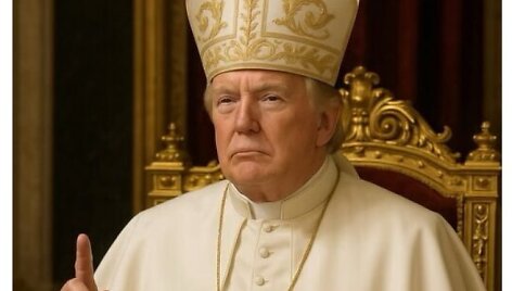 Dirbtinio intelekto sukurtas Donaldo Trumpo atvaizdas su popiežiaus drabužiais / D.Trumpo paskyra &bdquo;Truth Social&ldquo;