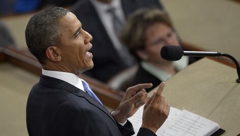 JAV prezidentas Barackas Obama skaito savo metinį prane&scaron;imą
