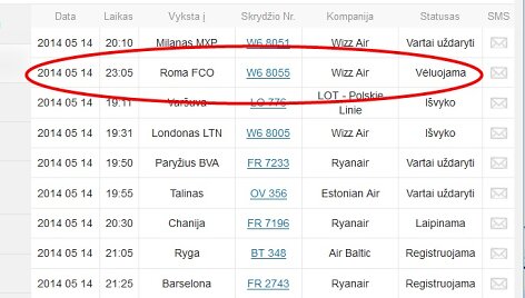 Atidėtas skrydis i&scaron; Vilniaus į Romą. 