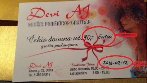 Utenos savivaldybė &scaron;iuos dovanų čekius gavo vasario 12 d., bet oficialią pirkinio datą nukėlė į kur kas tolimesnę ateitį