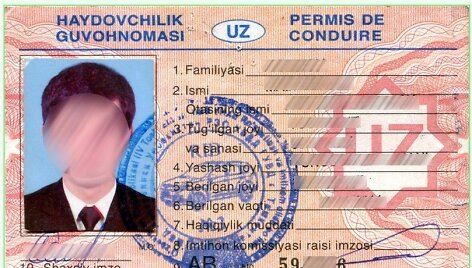 Uzbeki&scaron;ko vairuotojo pažymėjimo klastotė