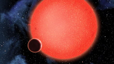 Menininko pavaizduota planeta &bdquo;GJ1214b&ldquo;, besisukanti aplink raudonąją nyk&scaron;tukę, nutolusią nuo Žemės per 40 &scaron;viesmečių