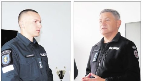 Marijampolės apskrities VPK viršininkas Harimantas Poškevičius (dešinėje) ir Jurbarko komisariato vadovas Edgaras Charisovas.
