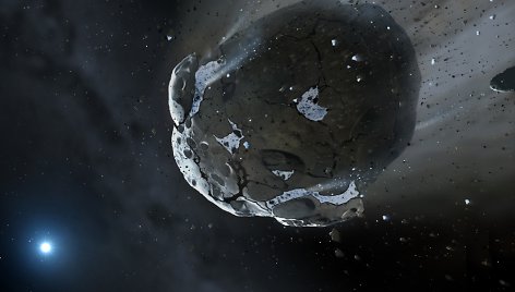 Aplink baltąją nykštukę skriejantis vandeningas asteroidas