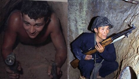 JAV seržantas Vietnamo tunelyje ir vietnamiečių karys