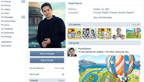Pavelo Durovo anketa Rusijos socialiniame tinkle VKontakte