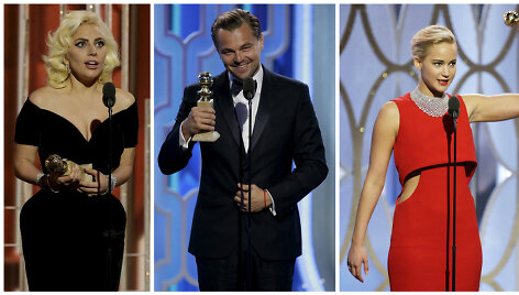 Lady Gaga, Leonardo DiCaprio, Jennifer Lawrence ir Sylvesteris Stallone