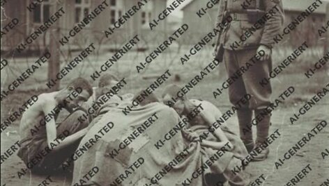 Dirbtinio intelekto būdu sugeneruotas tariamos situacijos Dachau koncentracijos stovykloje vaizdas, pavadintas &bdquo;Nepažįstamųjų antklodė&ldquo;