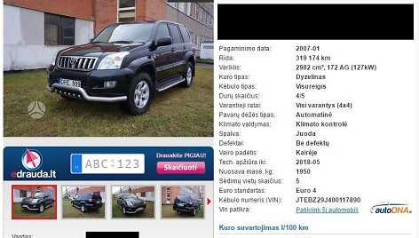 &bdquo;Toyota Land Cruiser&ldquo; su įtartinais ridos duomenimis
