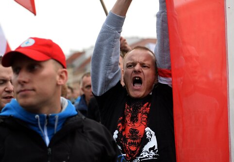 Protesto Varšuvoje akimirka