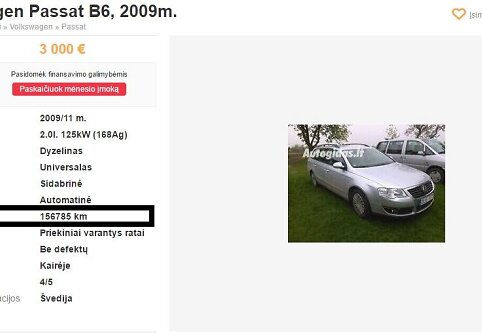 Suklastotos ridos &bdquo;Volkswagen&ldquo; skelbimų portale