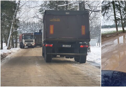 Į smėlio karjerus vykstančių sunkvežimių niokojamas žvyrkelis