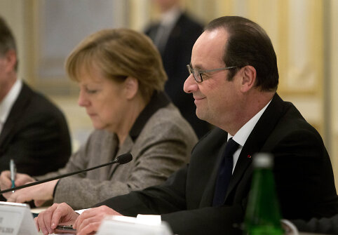Kijeve aptarti taikos plano susitiko Angela Merkel, Francoise Hollande'as ir Petro Poro&scaron;enka 2015 m. vasario 05 d. 