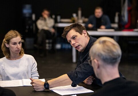 Spektaklio &bdquo;Gyvulių ūkis. XXI amžius&ldquo; repeticija