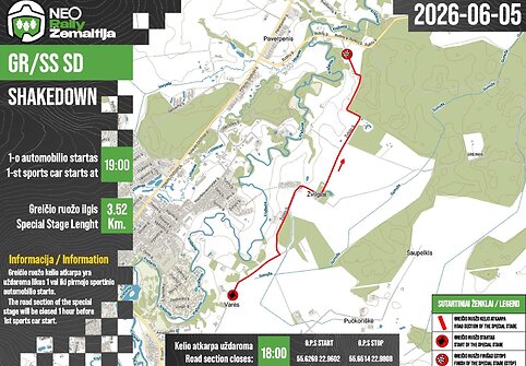Testinis ruožas. Rally Žemaitija 2026 trasų žemėlapiai
