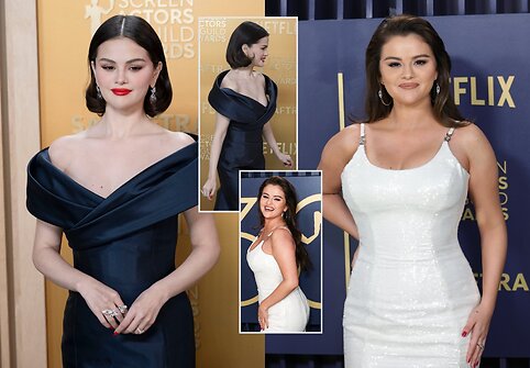 Selena Gomez 2025 m. (kairėje) ir 2024 m. (de&scaron;inėje)
