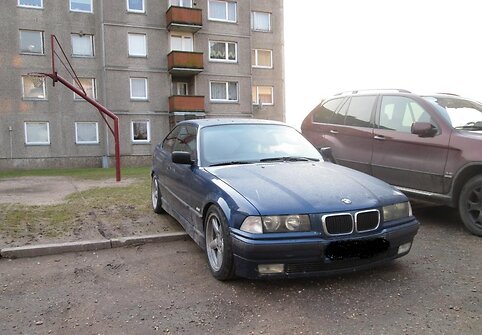 Ant pievos pastatytas BMW automobilis