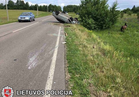 Vilniaus rajone automobilis trenkėsi į arklio traukiamą vežimą