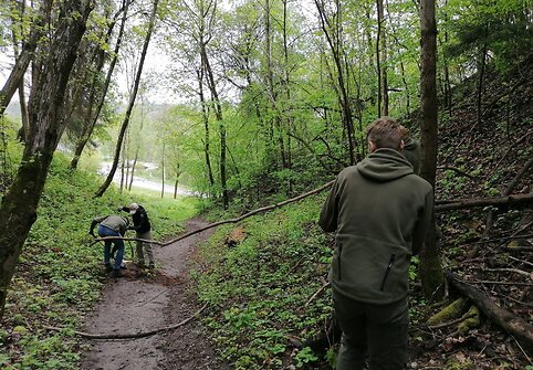 Pavilnių ir Verkių regioninių parkų darbuotojai užtveria takus kalnų dviratininkams.