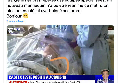 Socialiniuose tinkluose dalijamasi įrašu apie tariamai manekenus vietoj ligonių &bdquo;gydančius&ldquo; Prancūzijos medikus