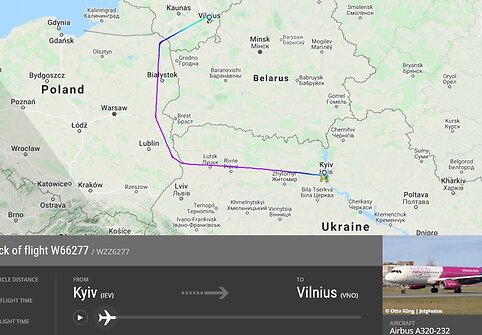 &bdquo;WizzAir&ldquo; skrydis tarp Kijevo ir Vilniaus pailgėjo iki 1,5 val.