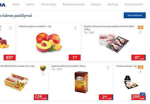 Išaugusios produktų kainos „Maximos“ internetinėje svetainėje