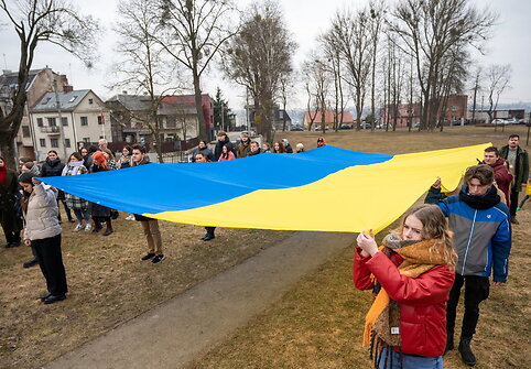 Ant Pelėdų kalno i&scaron;kelta Ukrainos vėliava