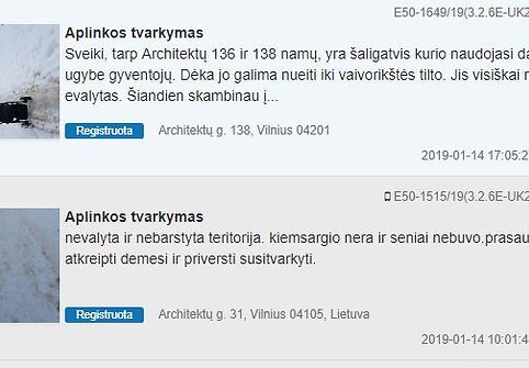 Puslapyje &bdquo;Tvarkau Vilnių&ldquo; užfiksuoti prane&scaron;imai dėl nei&scaron;valytos nuo sniego Architektų g. Lazdynuose