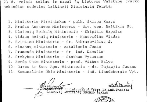 Lietuvių Biželio sukilimo (1941 m.) sudarytosios Lietuvos Laikinosios Vyriausybės nariai
