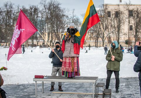 Vasario 16-ąją savoti&scaron;kai paminėjo ir būrelis žmonių, susirinkusių į piketą &bdquo;Vasario 16-oji: už mano ir Tavo konstitucines Žmogaus teises!&ldquo; Vilniaus Luki&scaron;kių aik&scaron;tėje