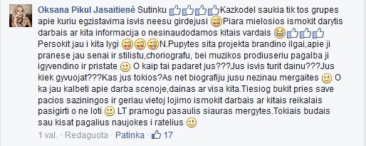 Facebook nuotr./Oksanos Pikul-Jasaitienės pasisakymas dėl plagijavimo