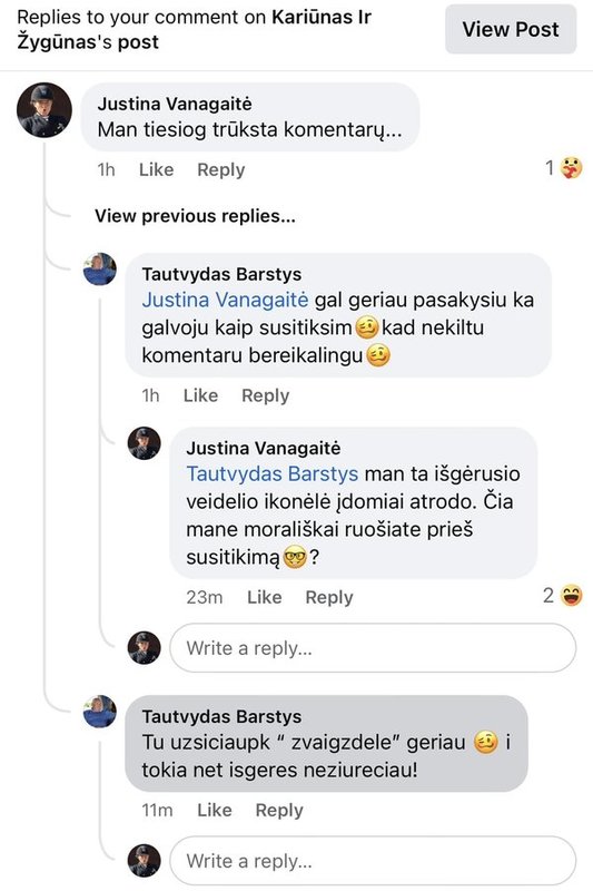 Justinos Vanagaitės paviešintas susirašinėjimas su Tautvydu Barščiu