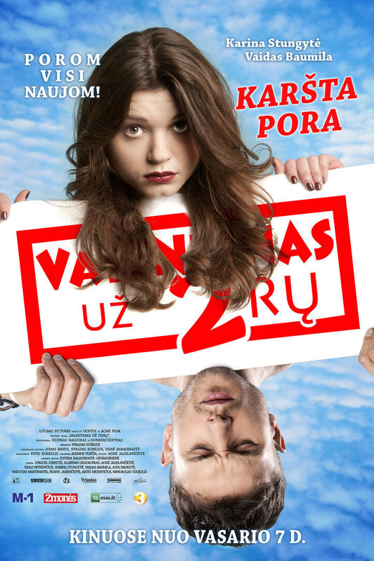 Filmo „Valentinas už 2rų“ plakatas su Vaidu Baumila ir Karina Stungyte