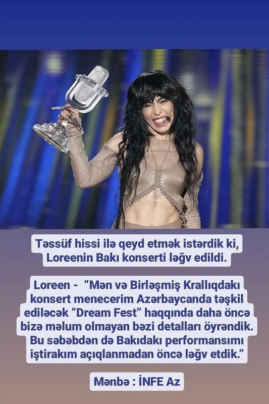 Loreen koncerto atšaukimo pranešimas