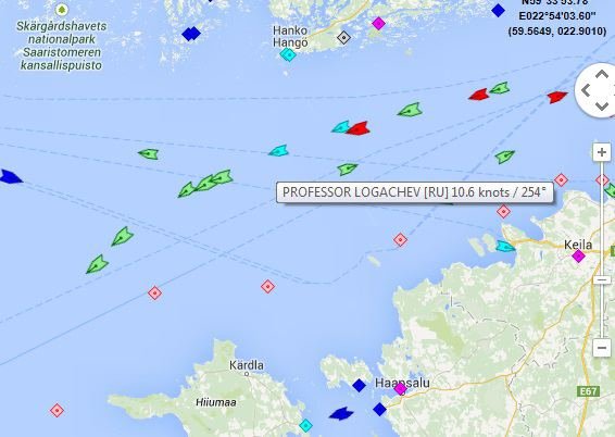 Marine traffic iliustr./Suomijos įlankoje pastebėtas Rusijos gelbėjimo laivas „Profesor Logačiov“