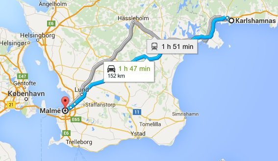 „Google Maps“/Karlshamnas-Malmė  „Google Maps“