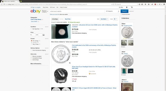 Įsigyti Mikalojui Radvilai Juodajam skirtą 20 eurų sidabrinę monetą jau siūloma ir elektroninės prekybos svetainėje „eBay“.Pavadinimas