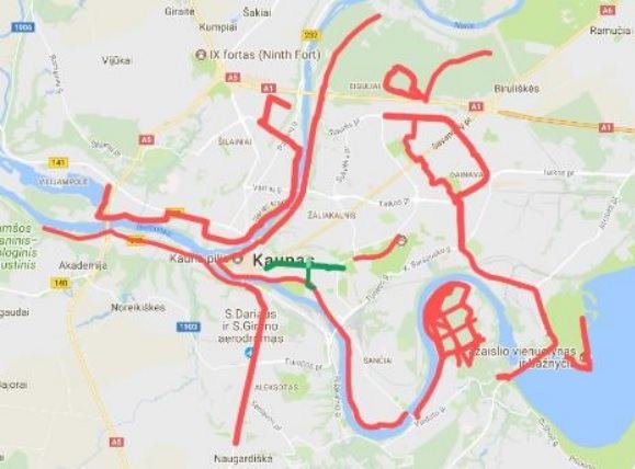 Bike Kaunas schema/Dabartinis Kauno dviračių takų žemėlapis
