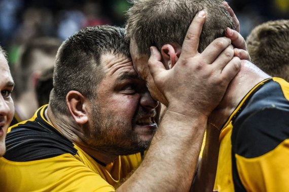 Photo by LRF / Lithuanian handball players: Vaidotas Grosas and Jonas Truchanovičius.