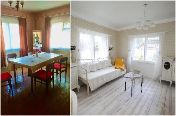 15min collage / Interior created by Daiva: living room of the house before and after