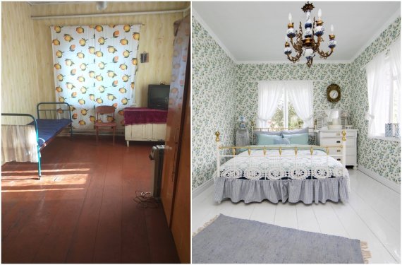 15min collage / Interior created by Daiva: living room of the house before and after 