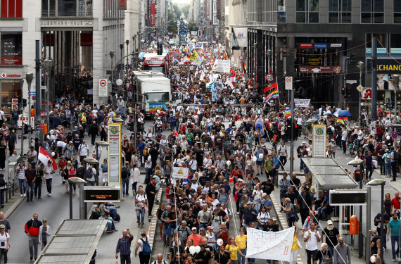 Reuters / Photo by Scanpix / People protest against coronavirus restrictions in Berlin