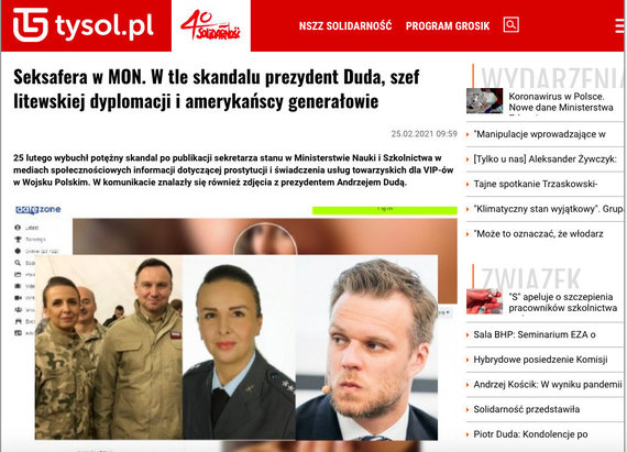 Screenshot of Tygodnik Solidarność Information attack on A.Dudas and G.Landsbergis 