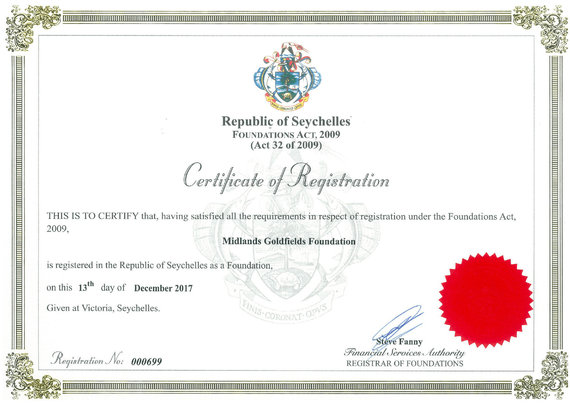 „Midlands Goldfields Foundation“ sertifikatas