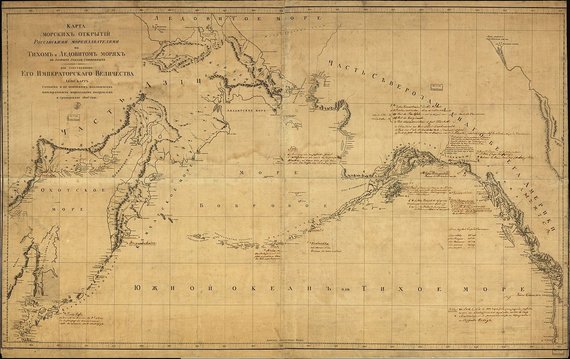 Wikipedia.org / Rusų geografinių atradimų Šiaurės Amerikoje žemėlapis 1802 metais