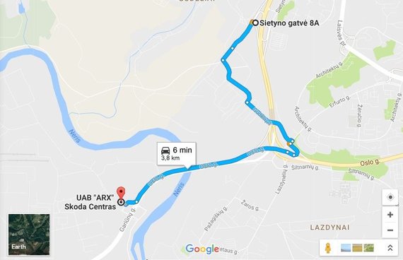 Google maps iliustr./Greitesnis kelias link Gariūnų, aplenkiant aplinkkelio spūstis