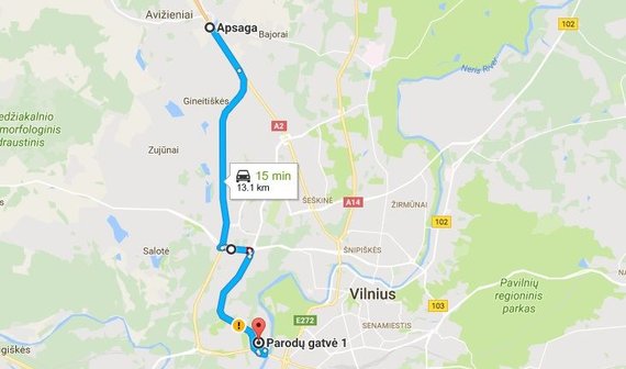 Google Maps iliustr./Maršrutas Vilniaus vakariniu aplinkkeliu