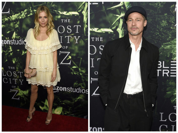 „Scanpix“/AP nuotr./Bradas Pittas ir Sienna Miller balandį filmo „Prarastasis miestas Z“ premjeroje Los Andžele